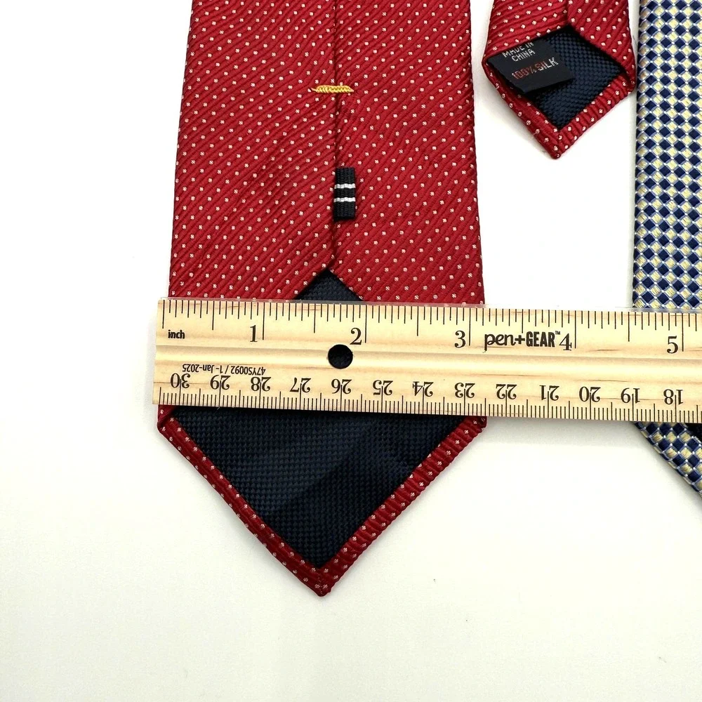 Nautica Ties Neckties Mens 100% Silk Red Navy‎ Geometric Microdot Lot of 2